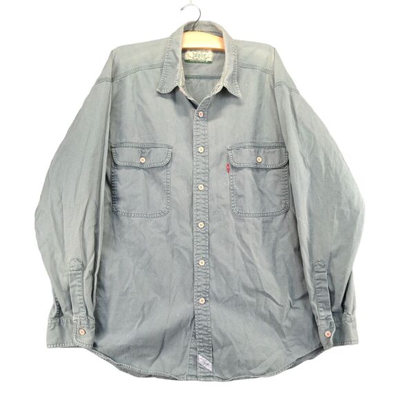 Vintage Levi's Button Up Shirt Mens XL Gray Long Sleeve Pockets Logo - Picture 1 of 12